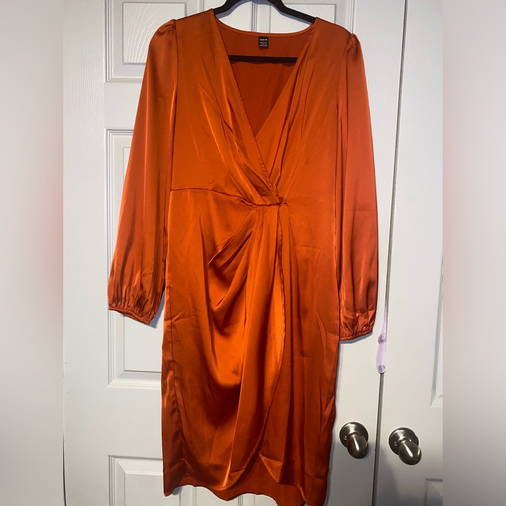 Vibrant Orange Satin Dress